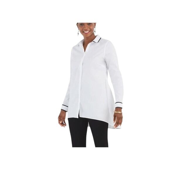 Chicos Tops - Chico's White/Black Button Up No Iron Contrast Trim Tunic Blouse Size US 4-6P